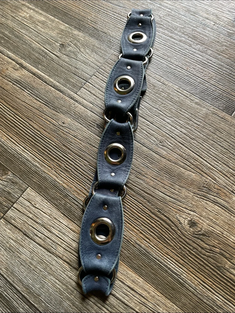 Armani Exchange Blue suede Belt with Silver Grommet Accents